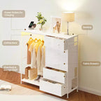 Commode de chambre à coucher avec tringle à vêtements, commode à 6 tiroirs en tissu avec tringle à vêtements, commode de rangement à plateau en bois