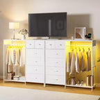 Commode de chambre à coucher avec tringle à vêtements, commode à 6 tiroirs en tissu avec tringle à vêtements, commode de rangement à plateau en bois