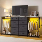 Commode de chambre à coucher avec tringle à vêtements, commode à 6 tiroirs en tissu avec tringle à vêtements, commode de rangement à plateau en bois