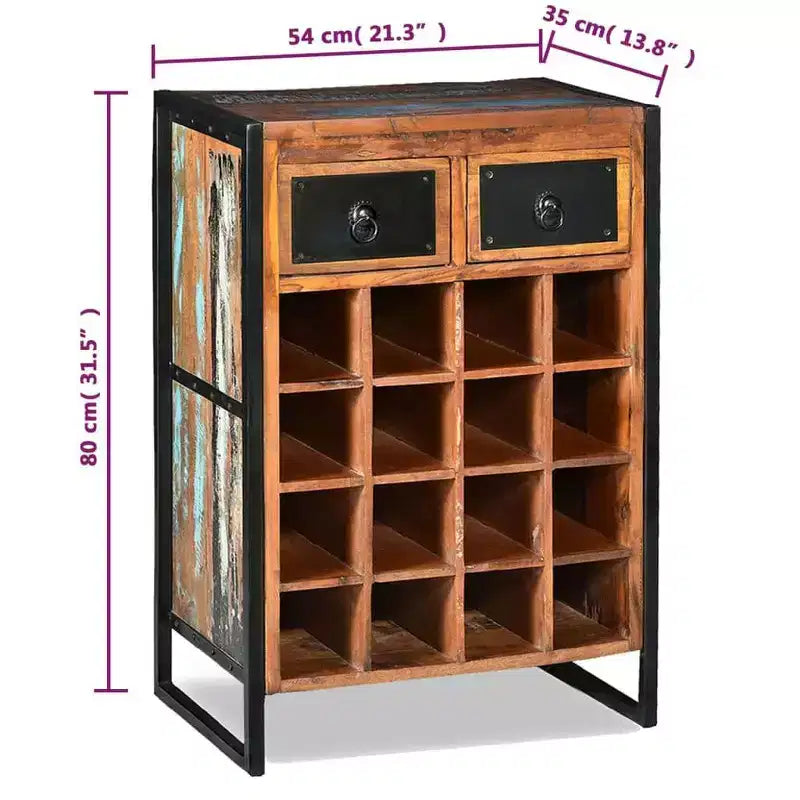 vidaXL Casier à bouteilles 16 bouteilles en bois de récupération massif, rangement à vin autoportant