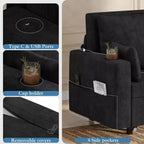 Canapé-lit convertible 3 en 1 avec ports USB, porte-gobelets et poches latérales, causeuse moderne pour salon