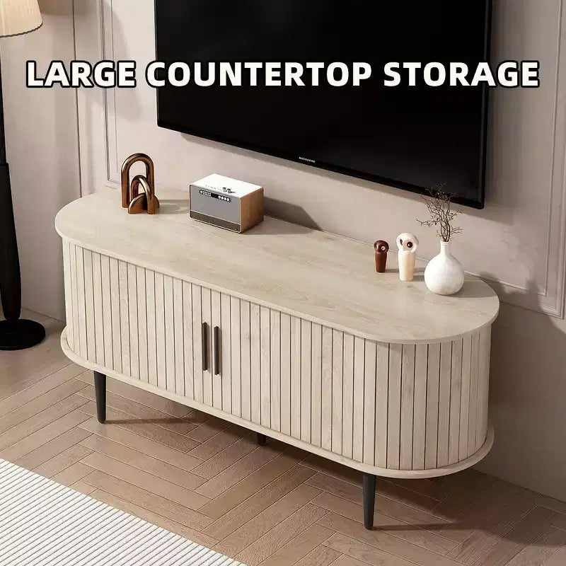 JVNOXK 47 Meuble TV moderne avec compartiment de rangement et porte coulissante, Centre de divertissement pour jeux vidéo avec armoire pour salon, Naturel