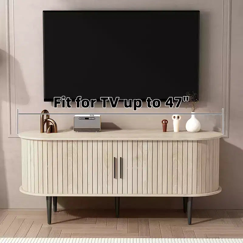 JVNOXK 47 Meuble TV moderne avec compartiment de rangement et porte coulissante, Centre de divertissement pour jeux vidéo avec armoire pour salon, Naturel