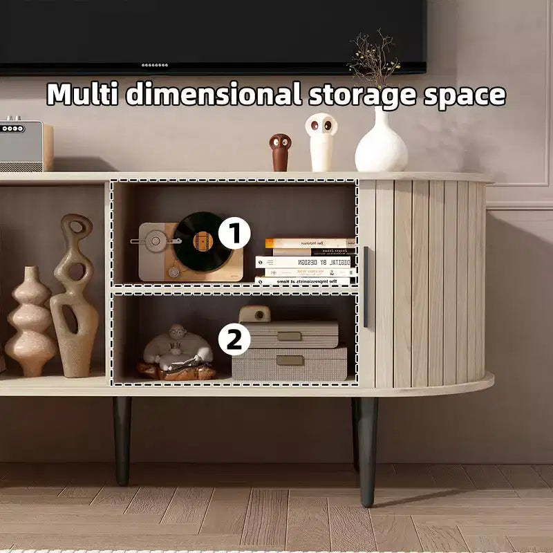 JVNOXK 47 Meuble TV moderne avec compartiment de rangement et porte coulissante, Centre de divertissement pour jeux vidéo avec armoire pour salon, Naturel