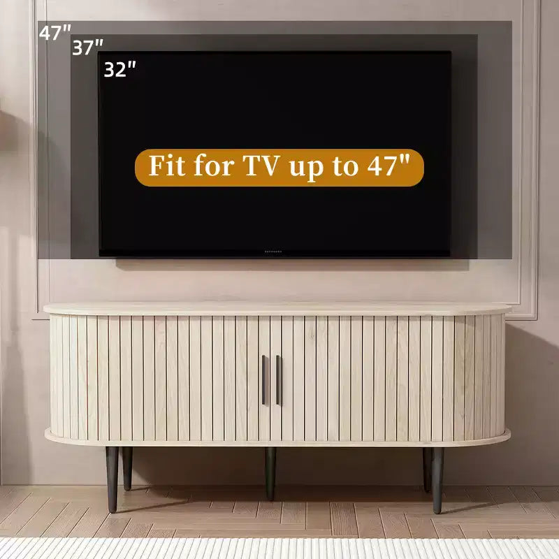 JVNOXK 47 Meuble TV moderne avec compartiment de rangement et porte coulissante, Centre de divertissement pour jeux vidéo avec armoire pour salon, Naturel