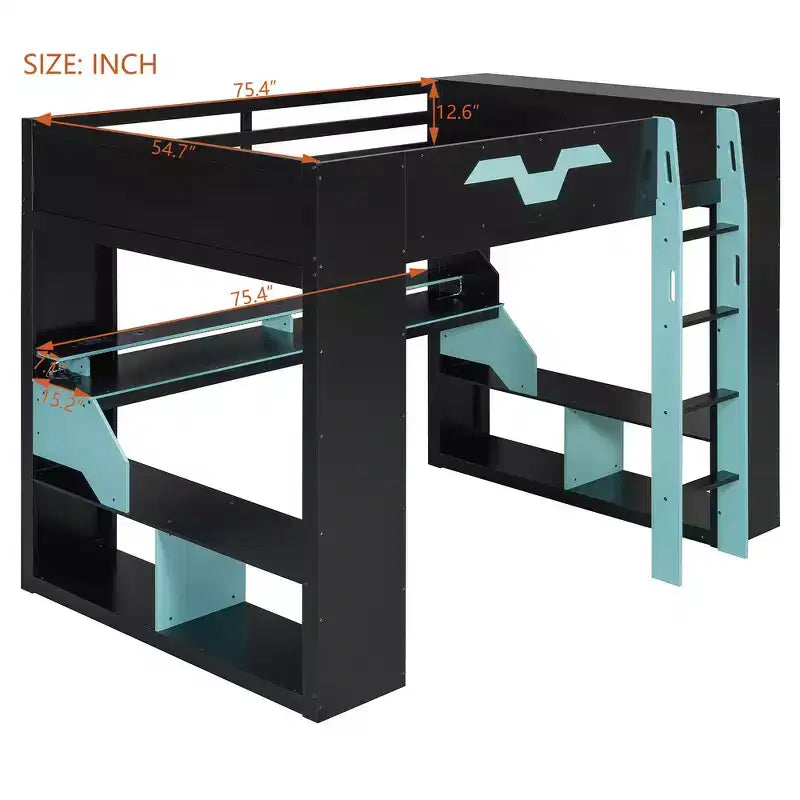 Lit mezzanine Whisen en bois massif avec prise de courant et ports USB/Type-C, gestion des câbles intégrée