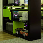 Lit mezzanine Whisen en bois massif avec prise de courant et ports USB/Type-C, gestion des câbles intégrée