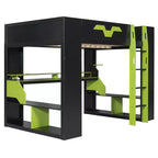 Lit mezzanine Whisen en bois massif avec prise de courant et ports USB/Type-C, gestion des câbles intégrée
