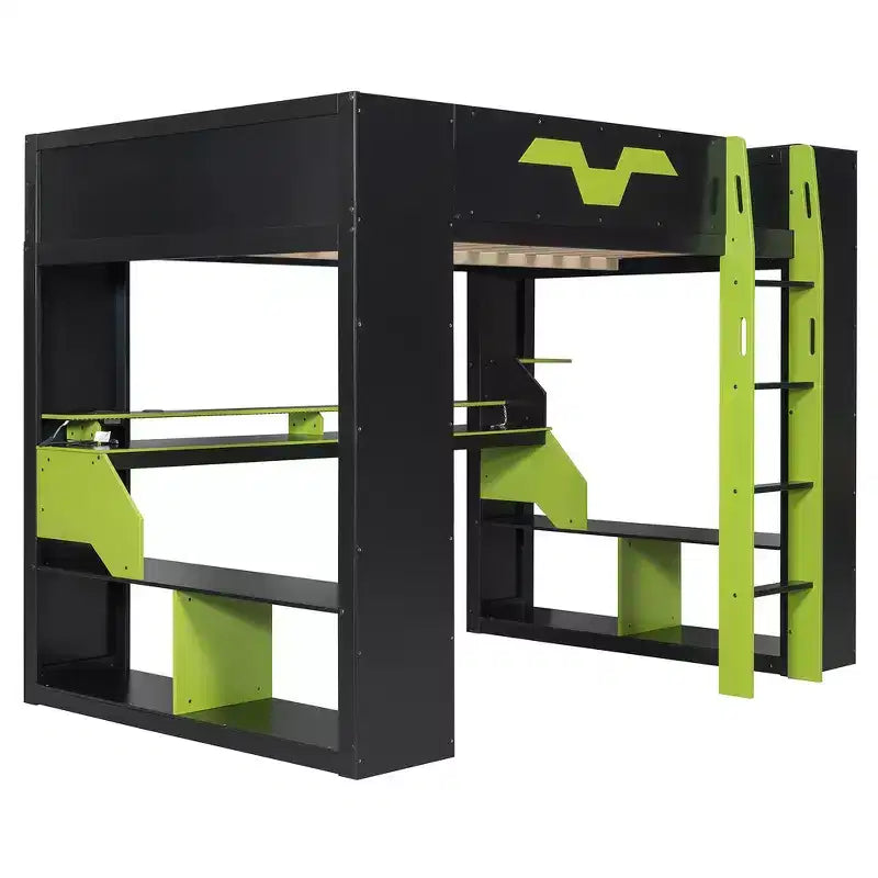 Lit mezzanine Whisen en bois massif avec prise de courant et ports USB/Type-C, gestion des câbles intégrée