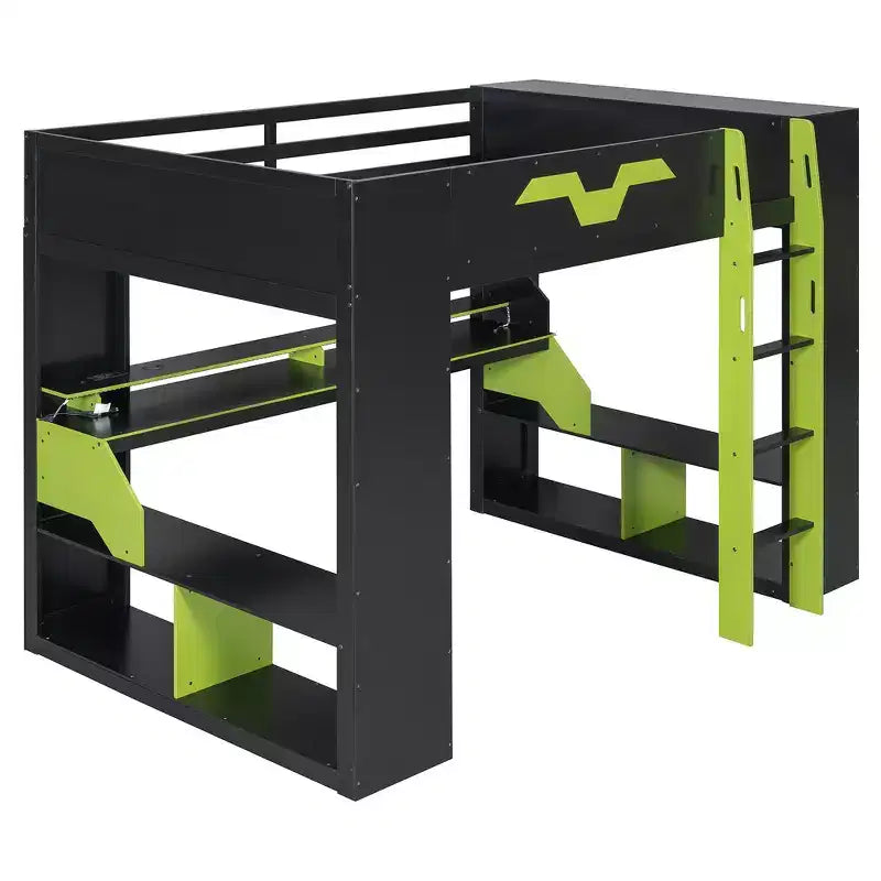 Lit mezzanine Whisen en bois massif avec prise de courant et ports USB/Type-C, gestion des câbles intégrée
