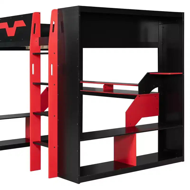 Lit mezzanine Whisen en bois massif avec prise de courant et ports USB/Type-C, gestion des câbles intégrée