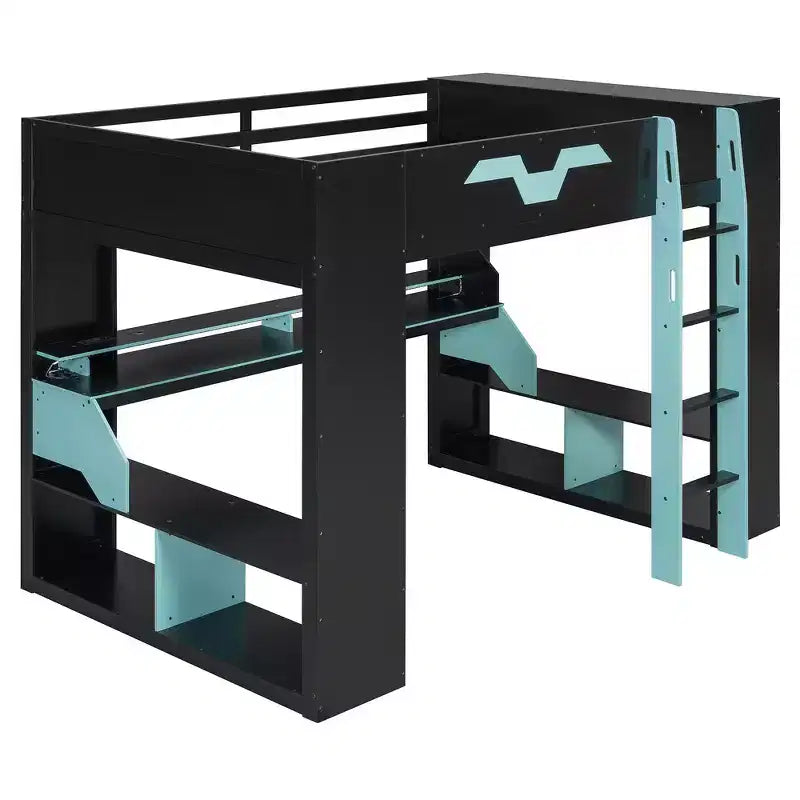 Lit mezzanine Whisen en bois massif avec prise de courant et ports USB/Type-C, gestion des câbles intégrée