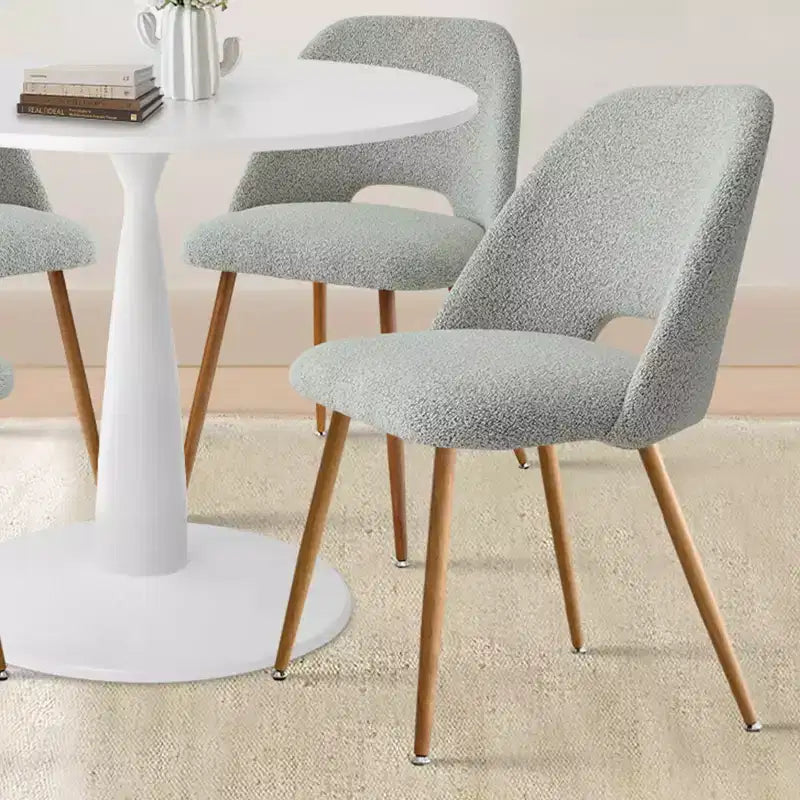 Ensemble table à manger ronde 35" pour 4, table piédestal blanche et chaises en tissu bouclé avec pieds en métal, idéal pour les petits espaces-Panipeachy