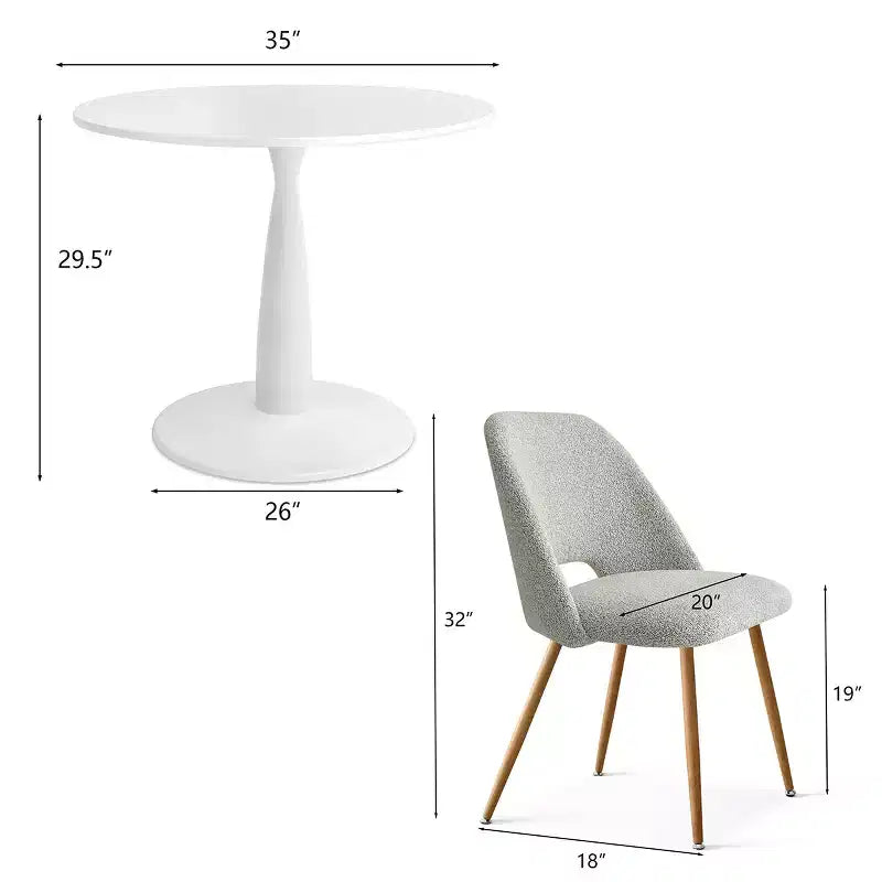 Ensemble table à manger ronde 35" pour 4, table piédestal blanche et chaises en tissu bouclé avec pieds en métal, idéal pour les petits espaces-Panipeachy
