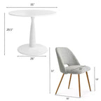Ensemble table à manger ronde 35" pour 4, table piédestal blanche et chaises en tissu bouclé avec pieds en métal, idéal pour les petits espaces-Panipeachy