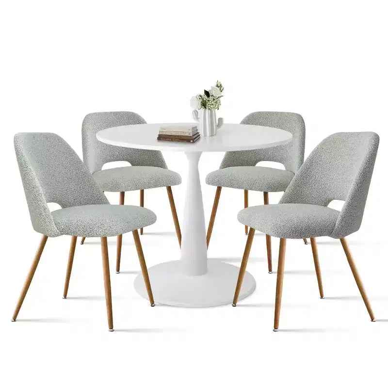 Ensemble table à manger ronde 35" pour 4, table piédestal blanche et chaises en tissu bouclé avec pieds en métal, idéal pour les petits espaces-Panipeachy
