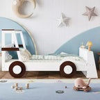 Lit de voiture double avec étagères de rangement, lit plateforme en bois en forme de voiture pour enfants