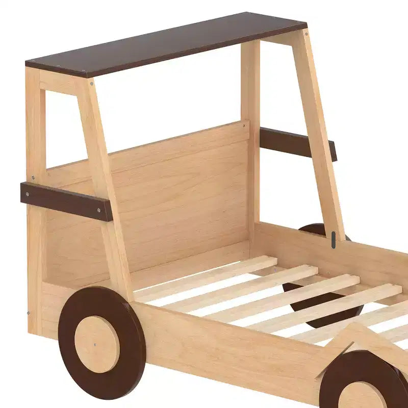 Lit de voiture double avec étagères de rangement, lit plateforme en bois en forme de voiture pour enfants