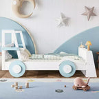 Lit de voiture double avec étagères de rangement, lit plateforme en bois en forme de voiture pour enfants
