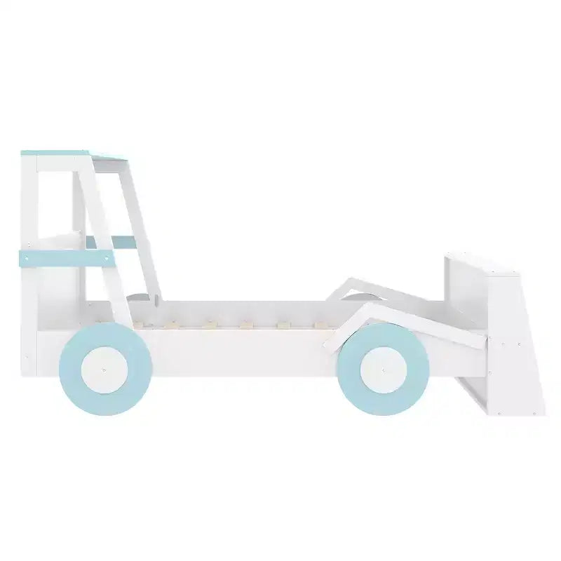 Lit de voiture double avec étagères de rangement, lit plateforme en bois en forme de voiture pour enfants