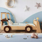 Lit de voiture double avec étagères de rangement, lit plateforme en bois en forme de voiture pour enfants