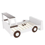 Lit de voiture double avec étagères de rangement, lit plateforme en bois en forme de voiture pour enfants