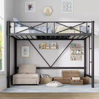 Lit mezzanine double en métal, lits mezzanines modernes robustes avec barrières de sécurité et design peu encombrant, lits mezzanines jumeaux en acier pour école, chambre à coucher