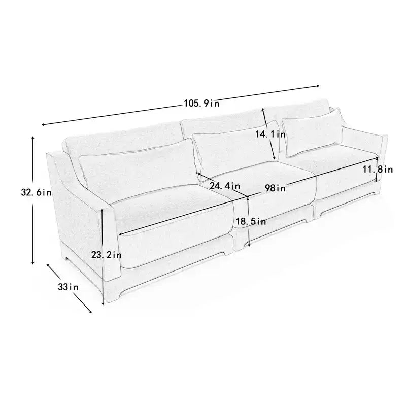Homy Casa Canapé 3 places en chenille avec coussins lombaires, canapé rembourré moderne pour salon