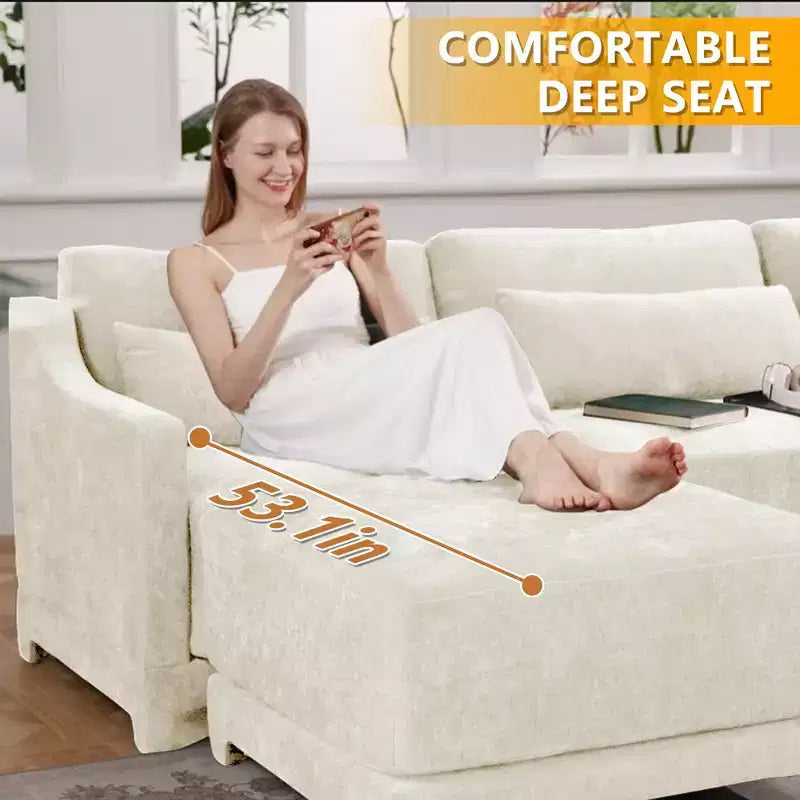 Homy Casa Canapé 3 places en chenille avec coussins lombaires, canapé rembourré moderne pour salon