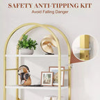 Étagère à livres arquée Celebalcony à 5 niveaux pour CD/livres, étagère de rangement pour bureau à domicile, bibliothèque moderne pour salon, dorée