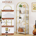 Étagère à livres arquée Celebalcony à 5 niveaux pour CD/livres, étagère de rangement pour bureau à domicile, bibliothèque moderne pour salon, dorée