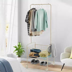 Portant à vêtements avec panier à linge, panier à linge roulant en métal, étendoir à linge sur roulettes, avec panier de rangement et étagère, adapté aux appartements