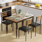 Ensemble Table et Chaises de Salle à Manger, Table de Cuisine Rectangulaire Compacte avec 4 Chaises, Cadre en Métal, Coussins Moelleux, pour Salle à Manger, Cuisine, Appartement