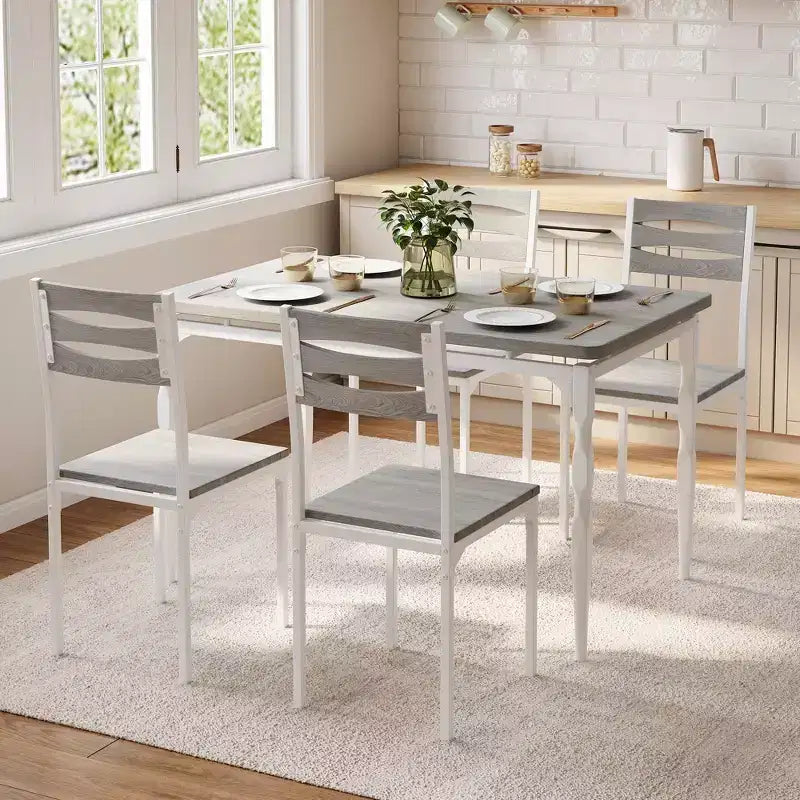 Ensemble Table et Chaises de Salle à Manger, Table de Cuisine Rectangulaire Compacte avec 4 Chaises, Cadre en Métal, Coussins Moelleux, pour Salle à Manger, Cuisine, Appartement