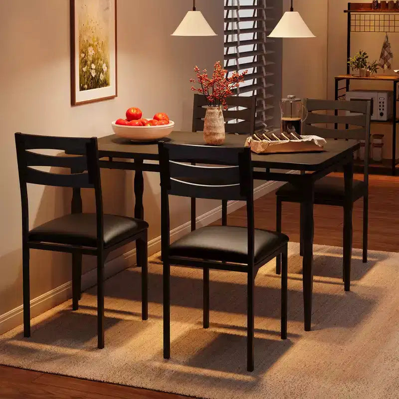 Ensemble Table et Chaises de Salle à Manger, Table de Cuisine Rectangulaire Compacte avec 4 Chaises, Cadre en Métal, Coussins Moelleux, pour Salle à Manger, Cuisine, Appartement