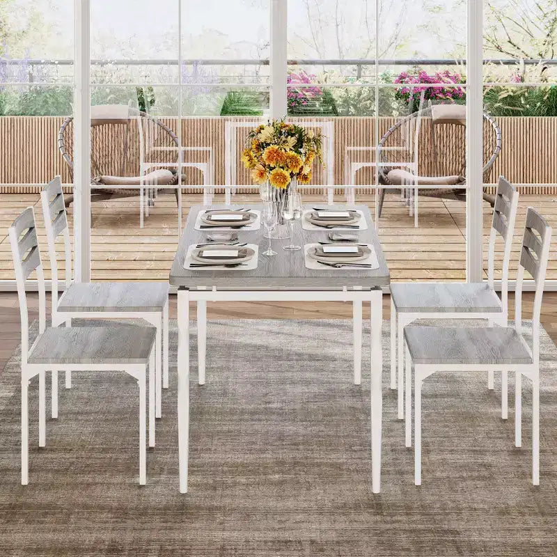 Ensemble Table et Chaises de Salle à Manger, Table de Cuisine Rectangulaire Compacte avec 4 Chaises, Cadre en Métal, Coussins Moelleux, pour Salle à Manger, Cuisine, Appartement