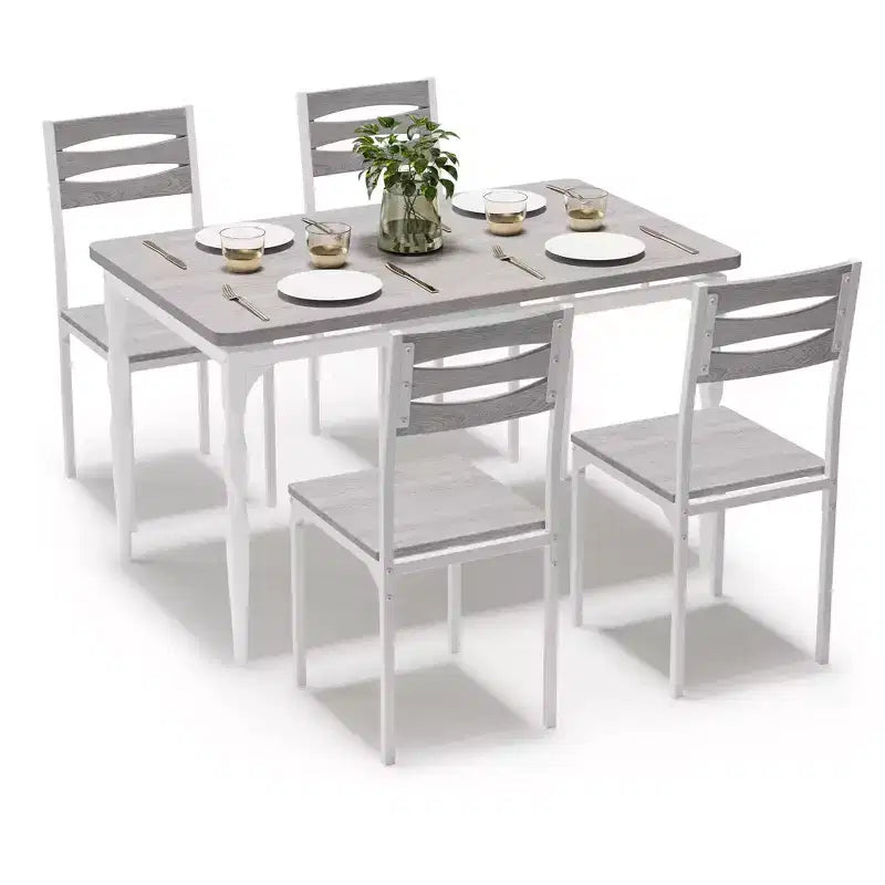 Ensemble Table et Chaises de Salle à Manger, Table de Cuisine Rectangulaire Compacte avec 4 Chaises, Cadre en Métal, Coussins Moelleux, pour Salle à Manger, Cuisine, Appartement