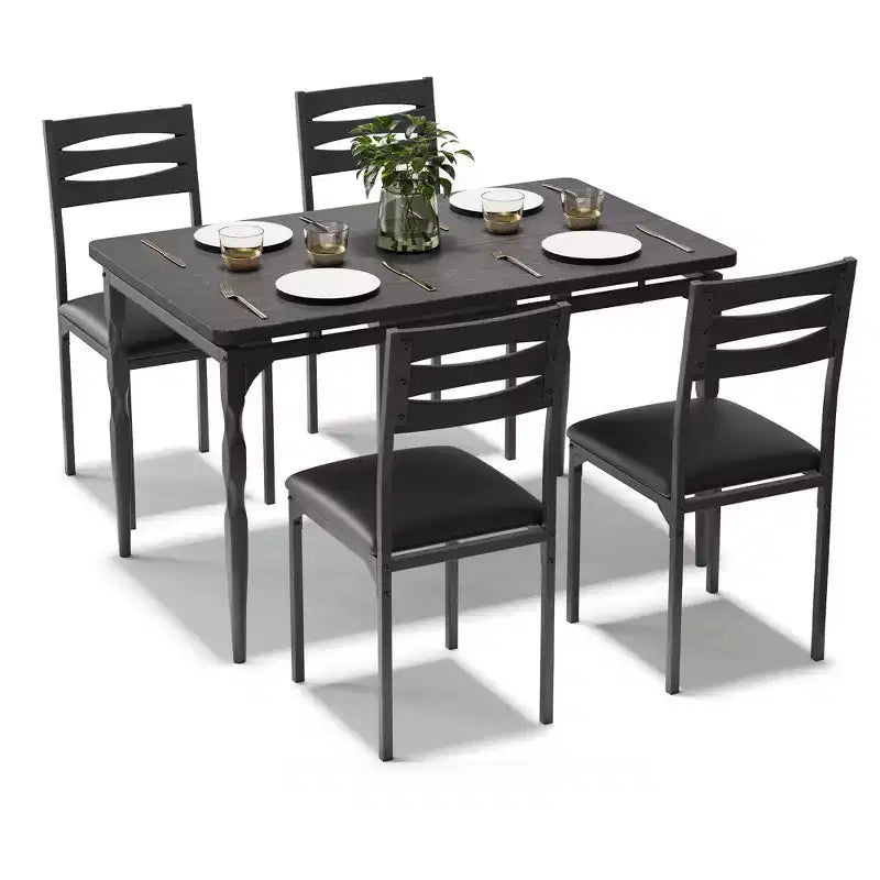 Ensemble Table et Chaises de Salle à Manger, Table de Cuisine Rectangulaire Compacte avec 4 Chaises, Cadre en Métal, Coussins Moelleux, pour Salle à Manger, Cuisine, Appartement