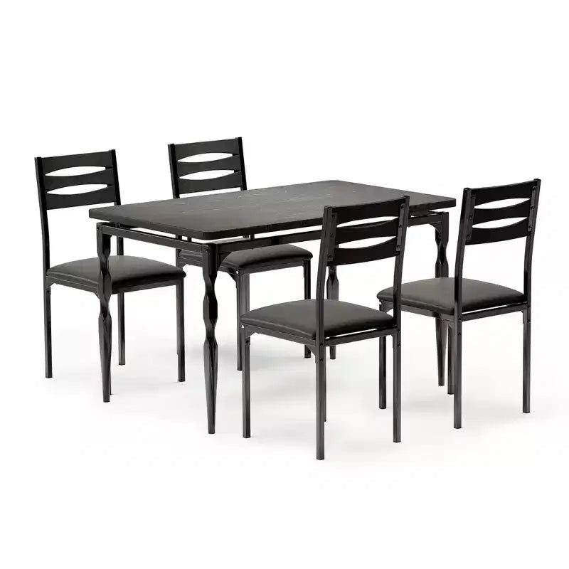 Ensemble Table et Chaises de Salle à Manger, Table de Cuisine Rectangulaire Compacte avec 4 Chaises, Cadre en Métal, Coussins Moelleux, pour Salle à Manger, Cuisine, Appartement