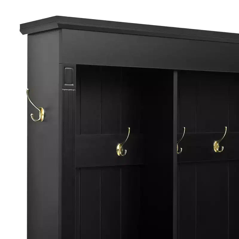 Meuble d'entrée intelligent à LED ModernLuxe avec banc de rangement, porte-manteau d'entrée avec 9 crochets et 3 compartiments à chaussures rabattables