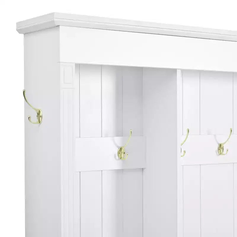Meuble d'entrée intelligent à LED ModernLuxe avec banc de rangement, porte-manteau d'entrée avec 9 crochets et 3 compartiments à chaussures rabattables