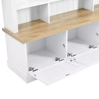 Meuble d'entrée intelligent à LED ModernLuxe avec banc de rangement, porte-manteau d'entrée avec 9 crochets et 3 compartiments à chaussures rabattables