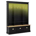 Meuble d'entrée intelligent à LED ModernLuxe avec banc de rangement, porte-manteau d'entrée avec 9 crochets et 3 compartiments à chaussures rabattables