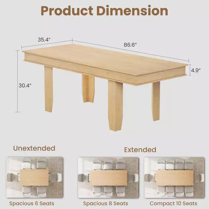 Table à manger extensible de 160 cm à 220 cm pour 6-10 personnes, tables de cuisine de style rustique avec cadre robuste en bois, grande table de dîner rectangulaire pour salle à manger