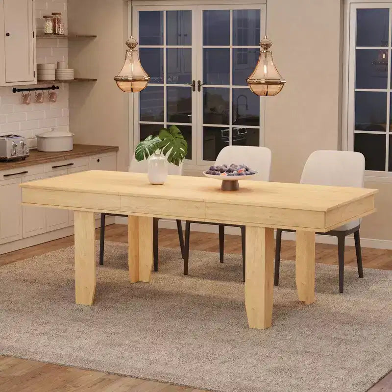 63 in-86.6 in Extendable Dining Room Table for 6-10, Farmhouse Kitchen Tables w/Wooden Sturdy Frame, Large Rectangular Dinner Table for Dining Room