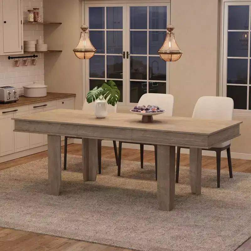 Table à manger extensible de 160 cm à 220 cm pour 6-10 personnes, tables de cuisine de style rustique avec cadre robuste en bois, grande table de dîner rectangulaire pour salle à manger