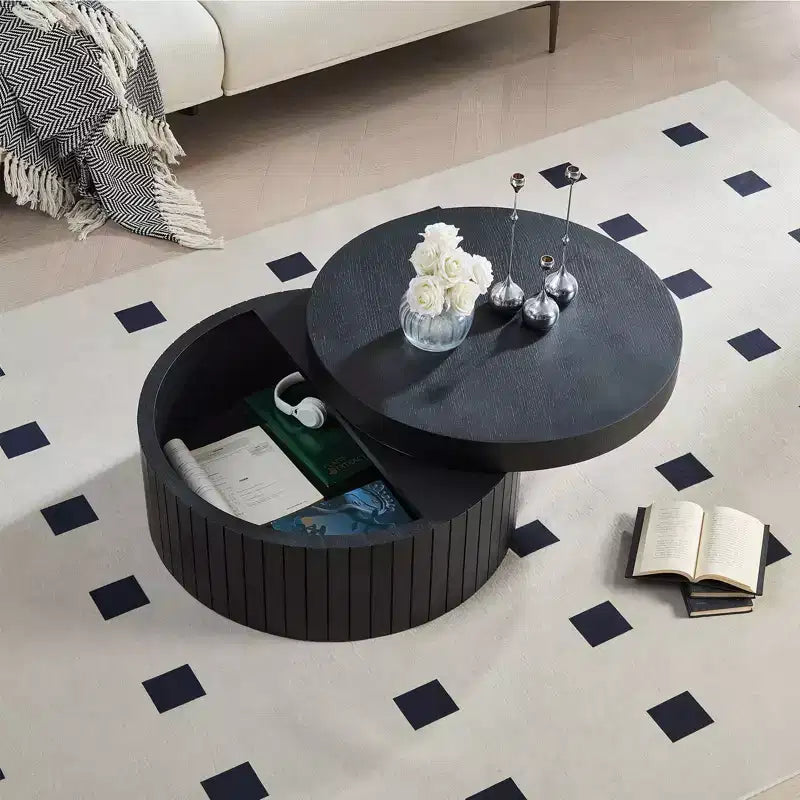 Table basse de rangement ronde moderne Caldrin avec compartiment caché GDFStudio