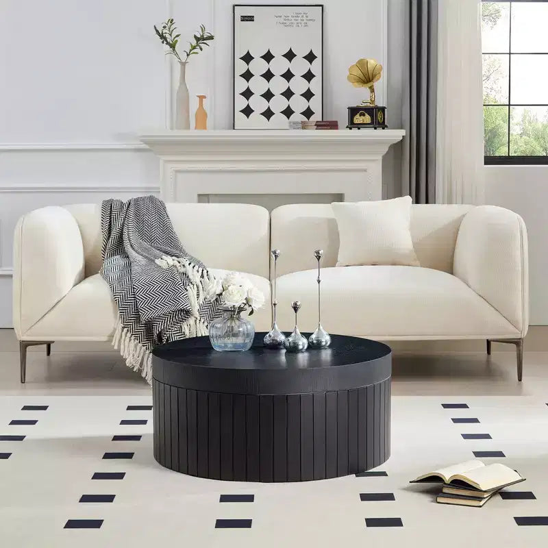Table basse de rangement ronde moderne Caldrin avec compartiment caché GDFStudio