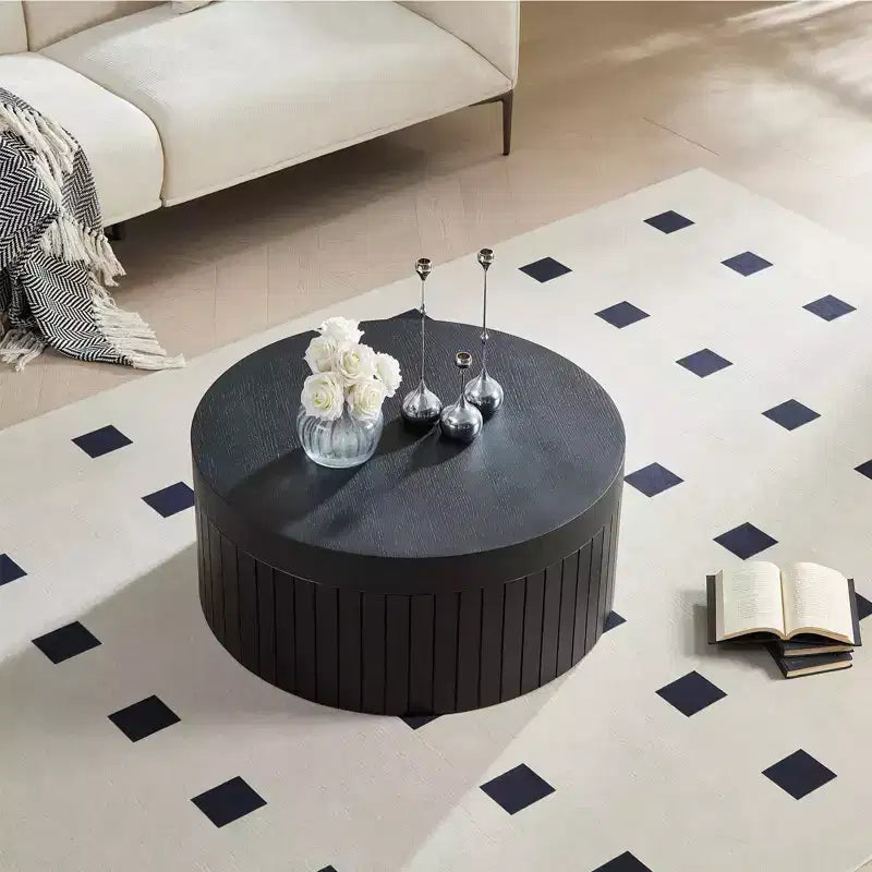 Table basse de rangement ronde moderne Caldrin avec compartiment caché GDFStudio