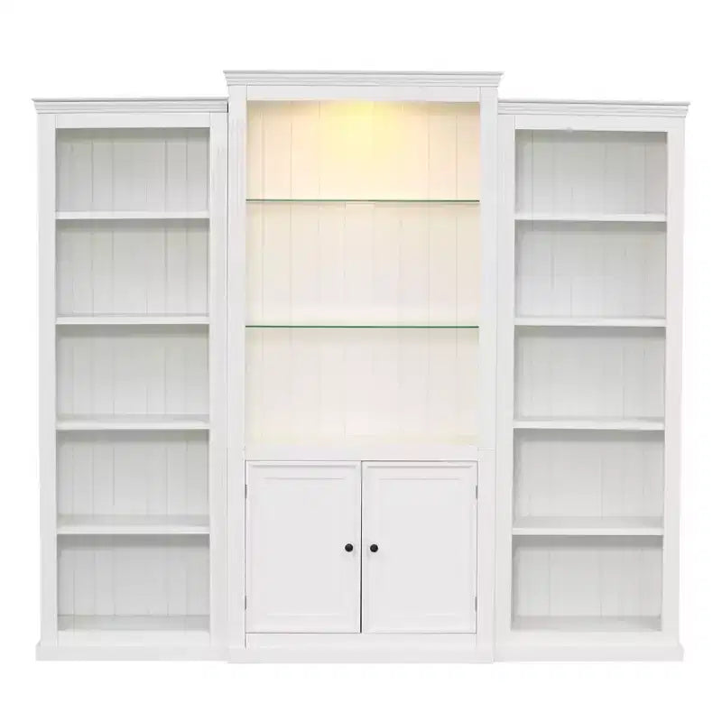 Bibliothèque et vitrine 3 pièces de 199,9 cm de haut avec éclairage 5 couleurs, étagères en verre trempé